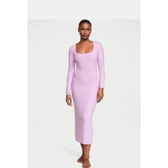 NWOT Victoria's Secret Long Sleeve Ribbed Modal Bodycon Maxi Dress Lilac S/P - Picture 1 of 9